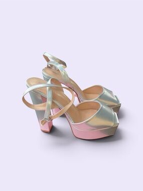 Iridescent Pink Platform Heels with Ankle Strap